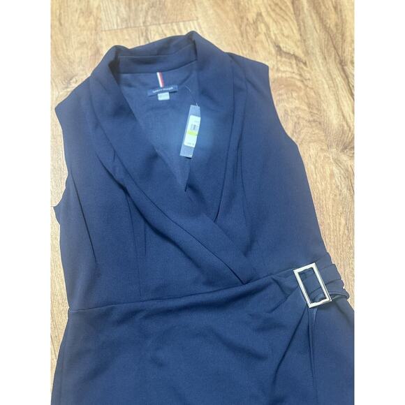 Tommy Hilfiger Women's Navy Blue Collared V-neck Zipper Midi Dress Size 4 NWT - Picture 2 of 5